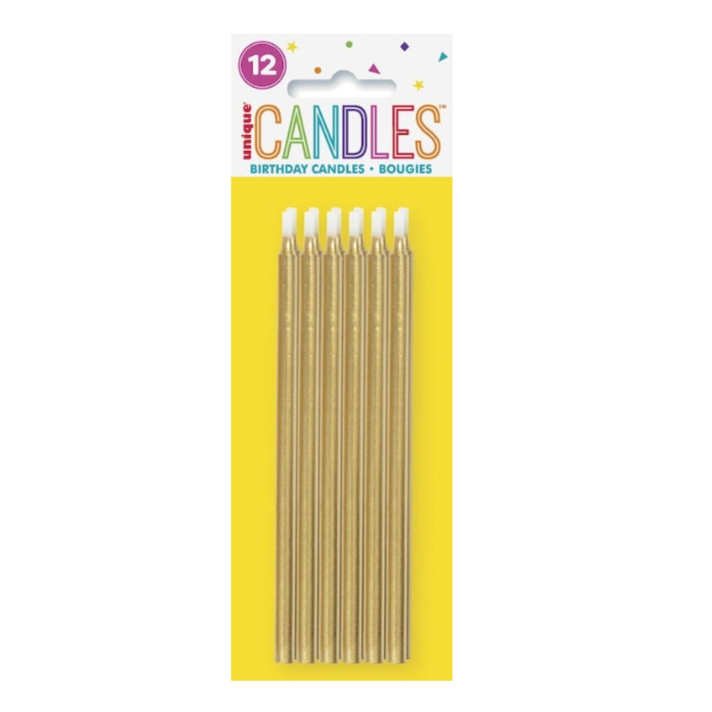 Tall Candles Metallic Gold 12pcs
