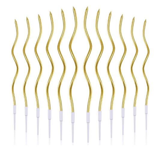 Spiral Cake Candles Gold 12pcs