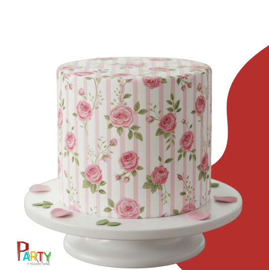 Pink Floral Edible Print Cake Wrap