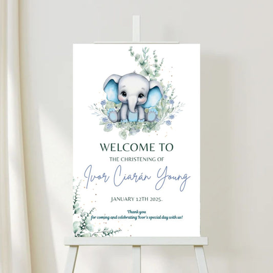 Baby Elephant Christening Welcome sign